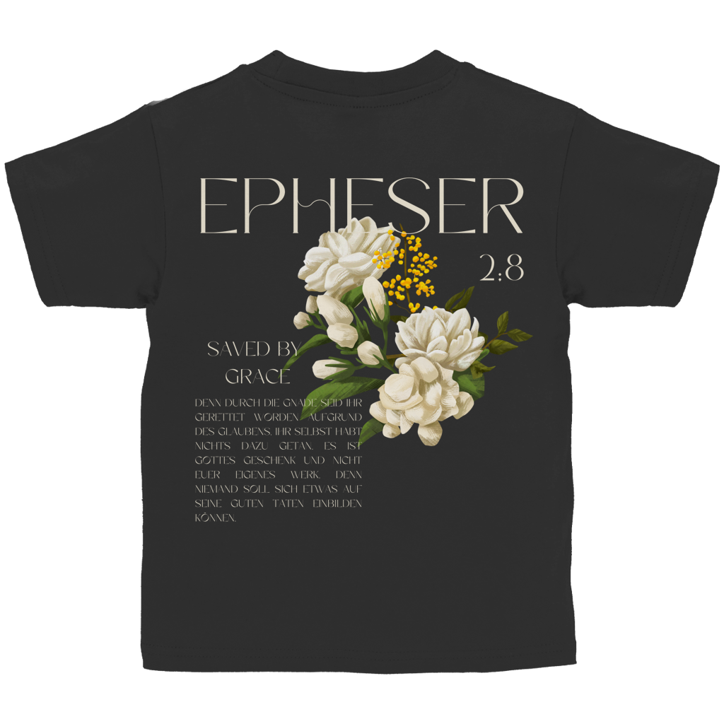 Kinder T-Shirt „Saved“ – Christliches Kinder Shirt | Bibelvers Design | Baumwolle | by Grace