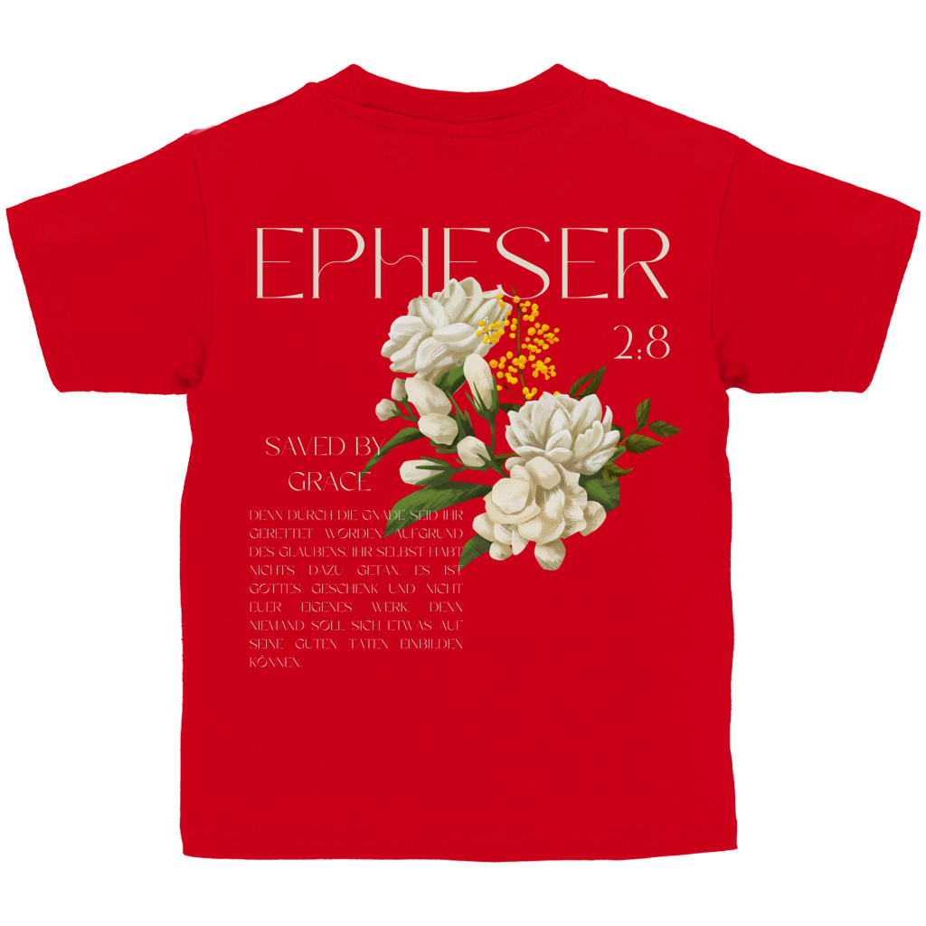 Kinder T-Shirt „Saved“ – Christliches Kinder Shirt | Bibelvers Design | Baumwolle | by Grace