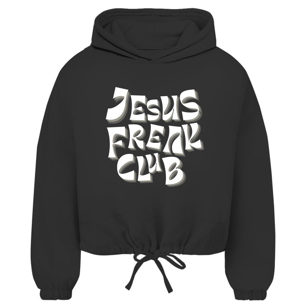 Christlicher Damen Cropped Oversize Hoodie „Jesus Freak Club“ – Faith Streetwear