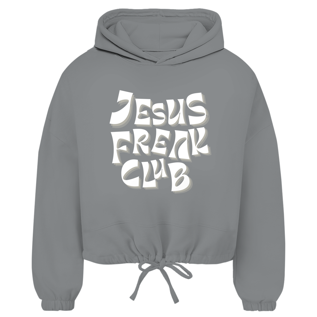 Christlicher Damen Cropped Oversize Hoodie „Jesus Freak Club“ – Faith Streetwear