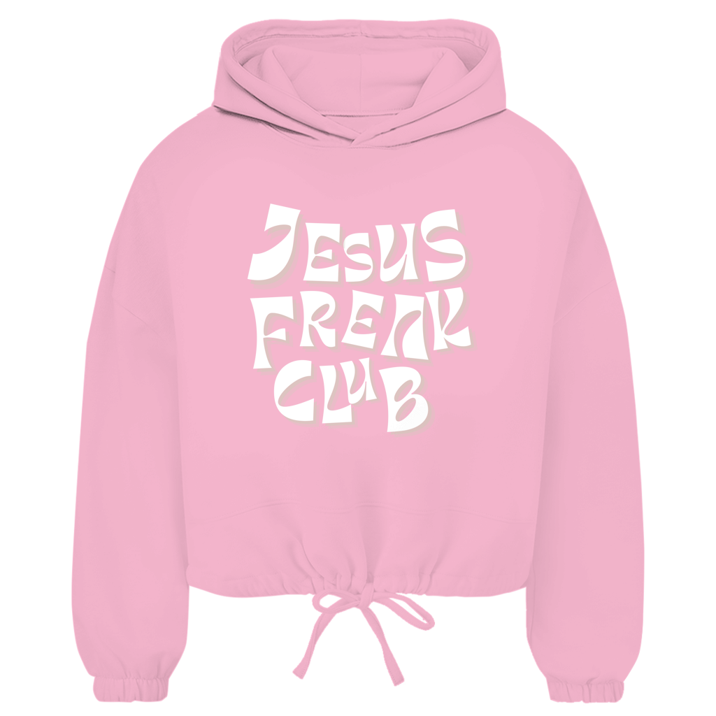 Christlicher Damen Cropped Oversize Hoodie „Jesus Freak Club“ – Faith Streetwear