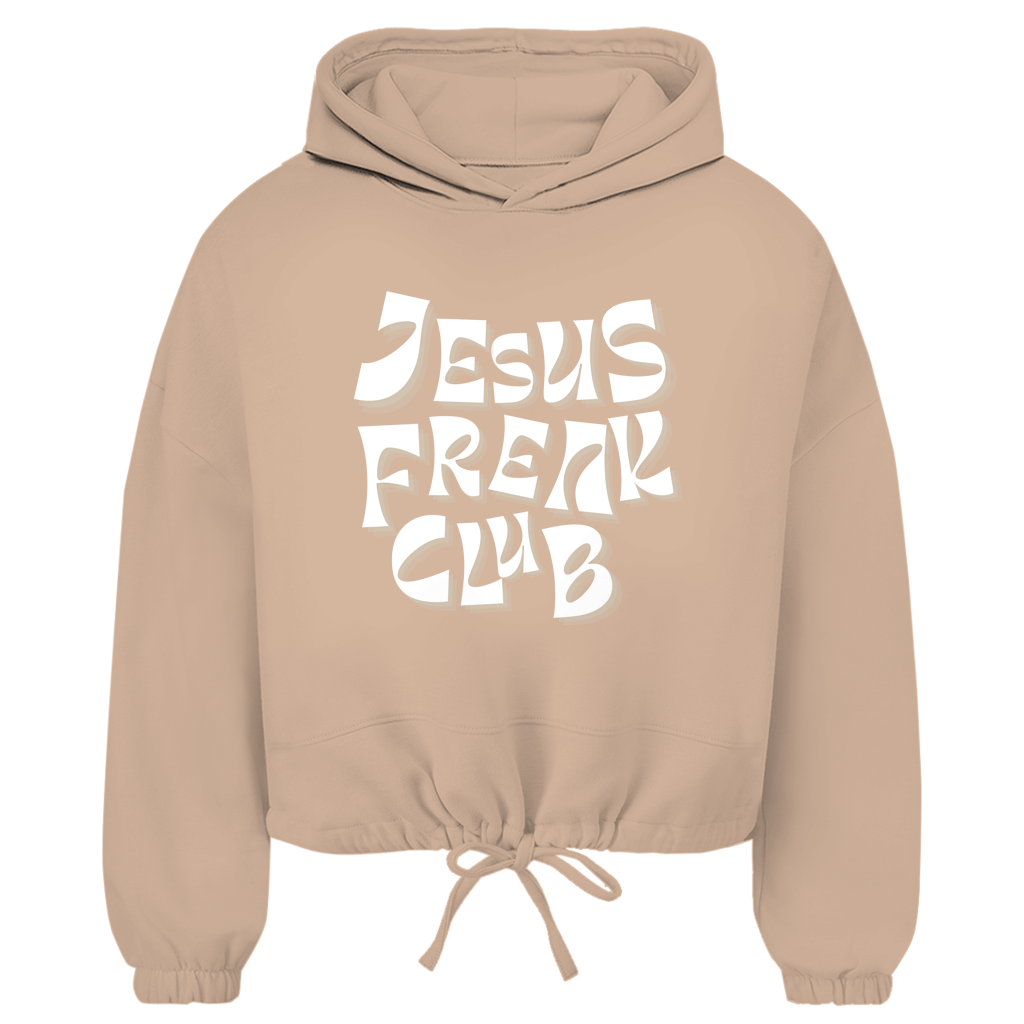 Christlicher Damen Cropped Oversize Hoodie „Jesus Freak Club“ – Faith Streetwear