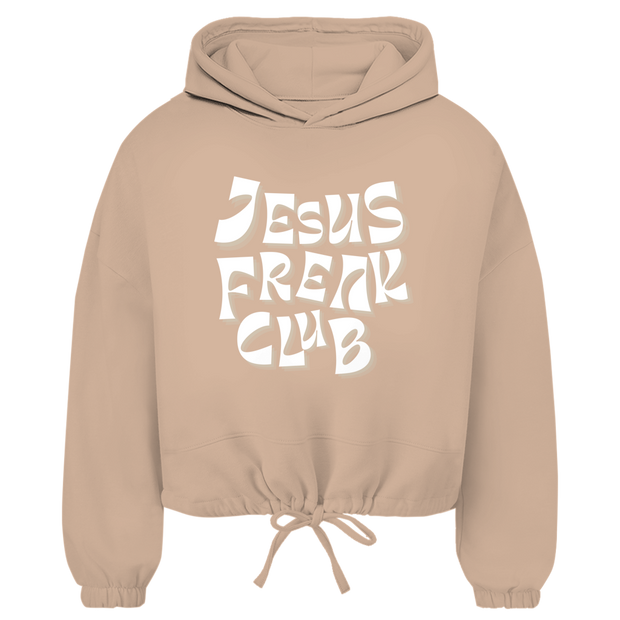 Christlicher Damen Cropped Oversize Hoodie „Jesus Freak Club“ – Faith Streetwear