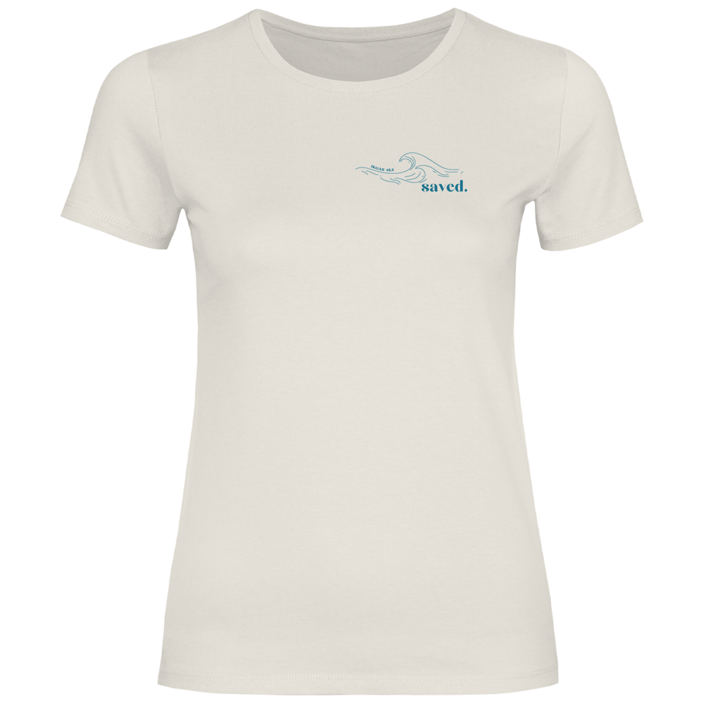 Christliches Damen T-Shirt „Through the Waters“ – Jesaja 43,2 Faith Shirt
