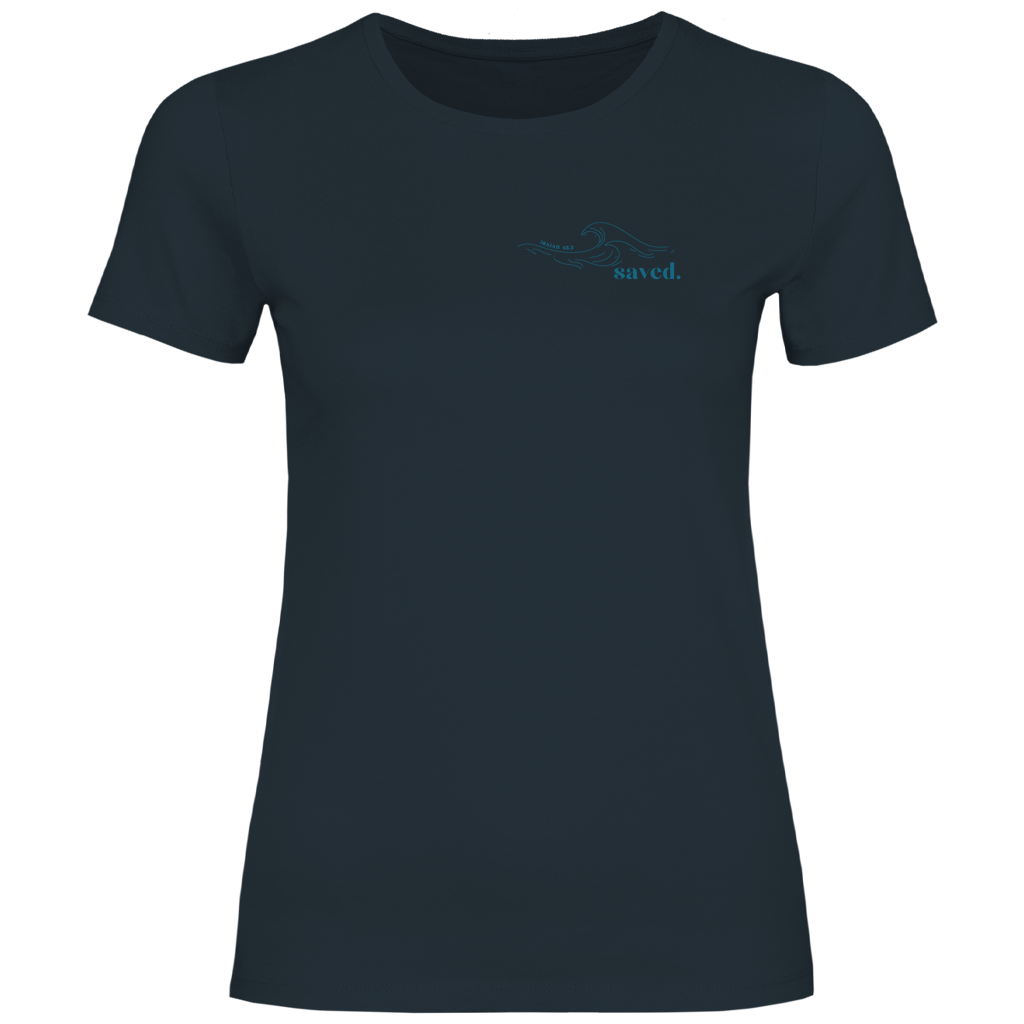 Christliches Damen T-Shirt „Through the Waters“ – Jesaja 43,2 Faith Shirt