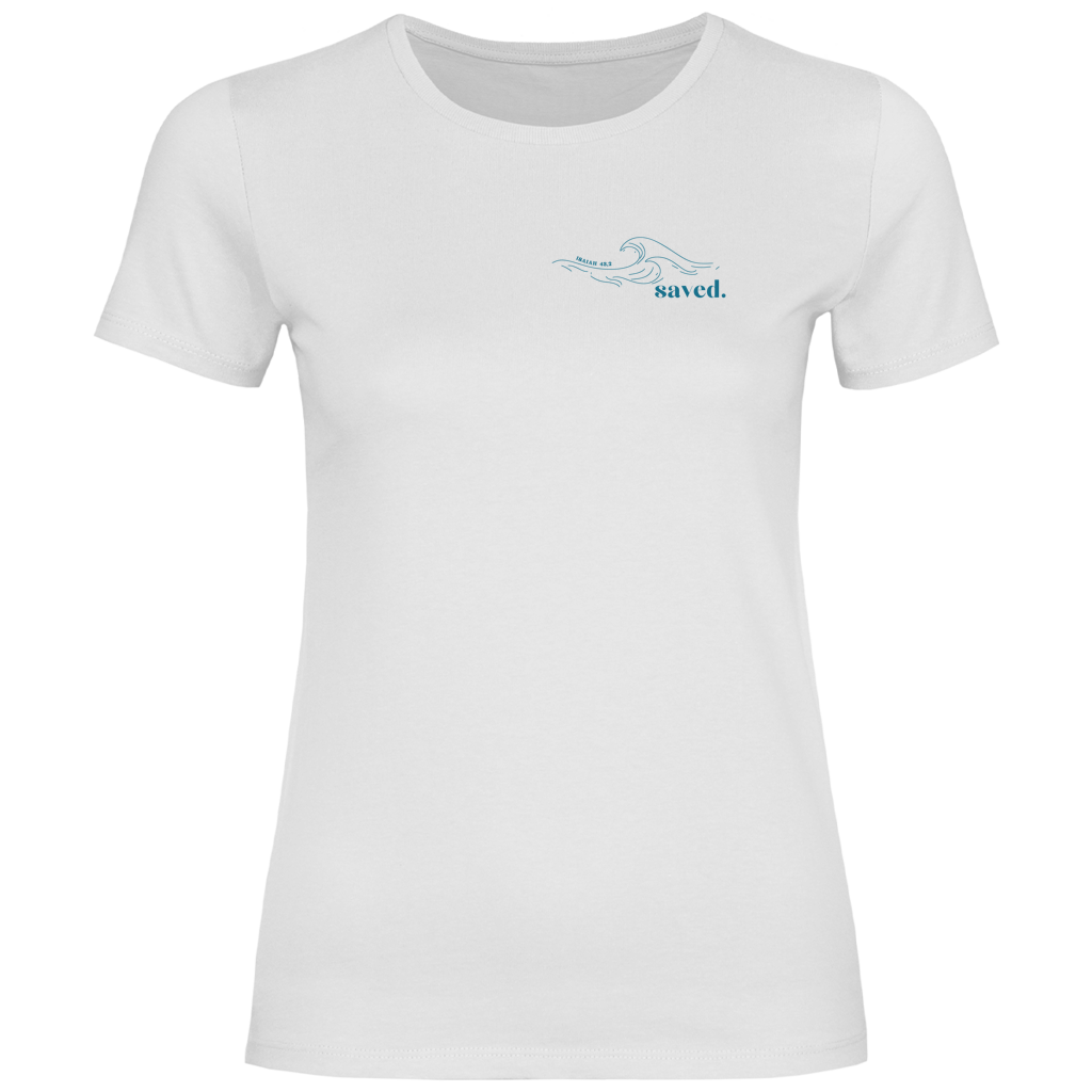 Christliches Damen T-Shirt „Through the Waters“ – Jesaja 43,2 Faith Shirt