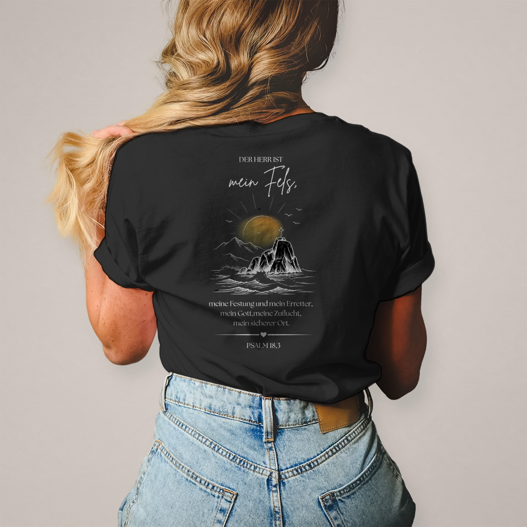 Christliches Damen T-Shirt „Mein Fels & Zuflucht“ | Psalm 18,3