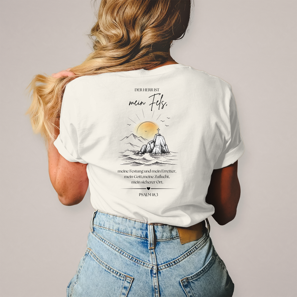 Christliches Damen T-Shirt „Mein Fels & Zuflucht“ | Psalm 18,3
