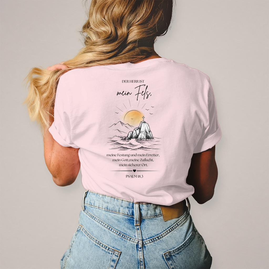 Christliches Damen T-Shirt „Mein Fels & Zuflucht“ | Psalm 18,3