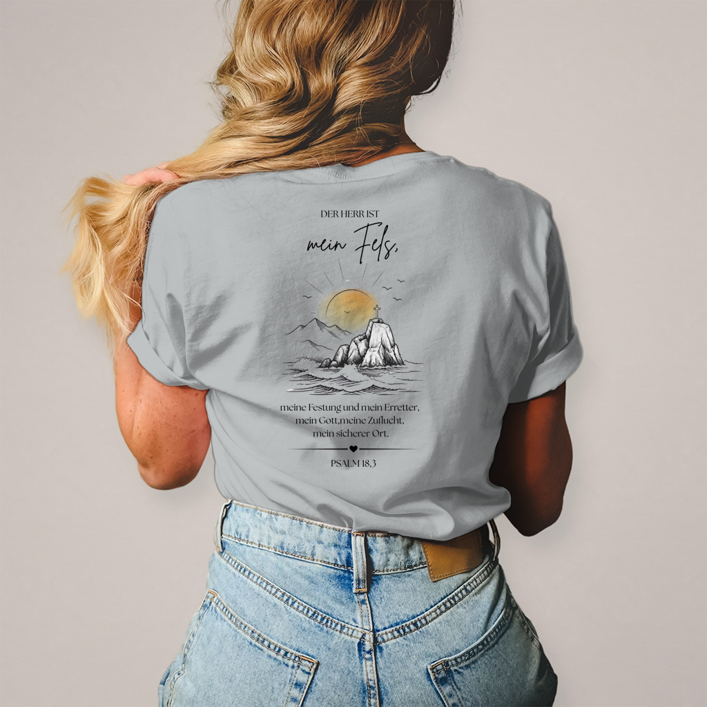 Christliches Damen T-Shirt „Mein Fels & Zuflucht“ | Psalm 18,3