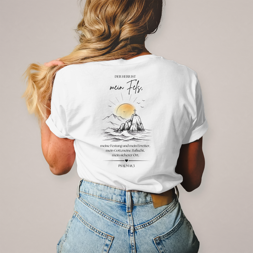 Christliches Damen T-Shirt „Mein Fels & Zuflucht“ | Psalm 18,3
