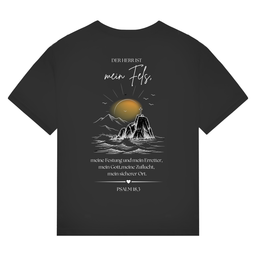 Christliches Bio T-Shirt „Mein Fels & Zuflucht“ – Psalm 18,3 | Unisex