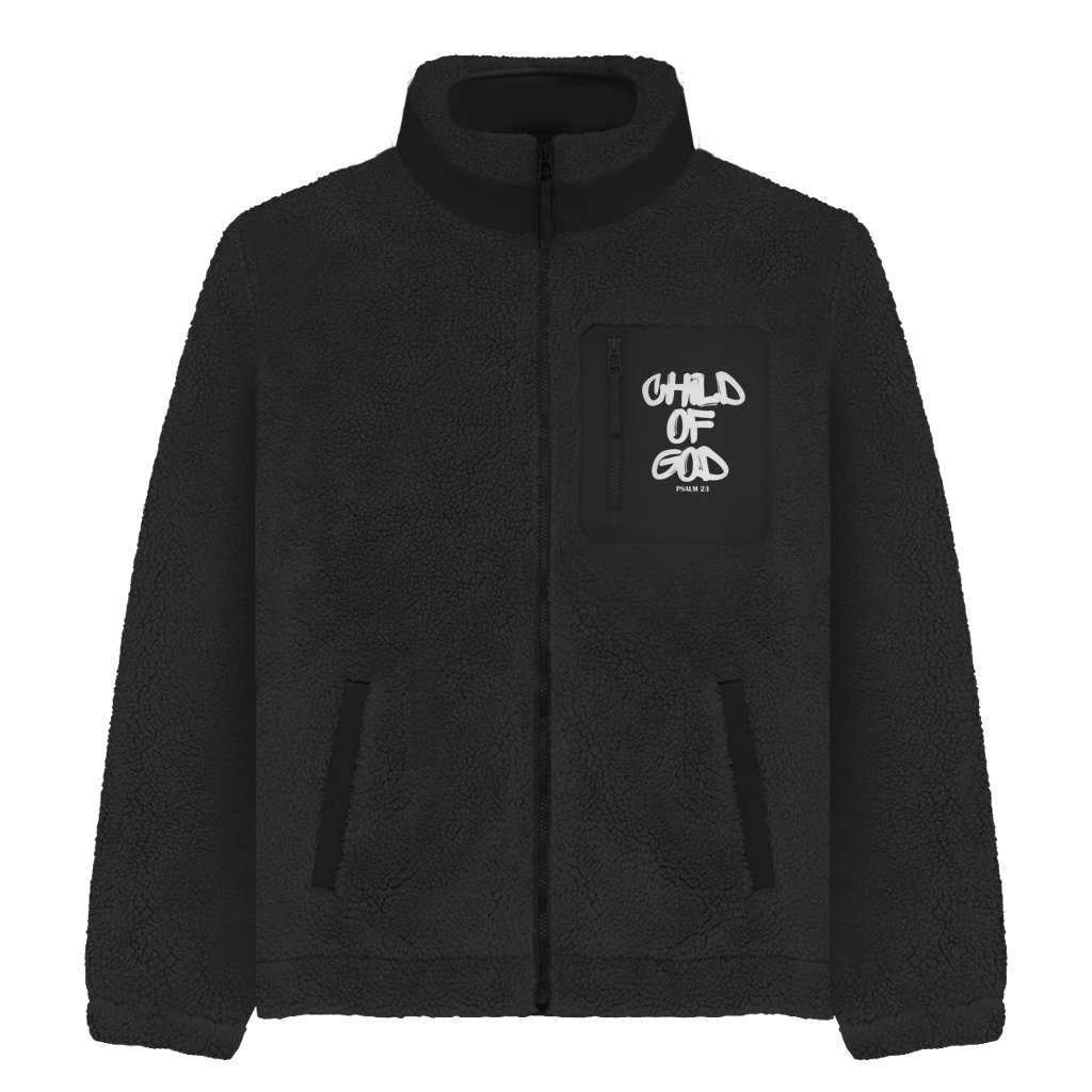 Sherpa Fleecejacke "Child of God" | Warme Teddyjacke mit christlichem Stick