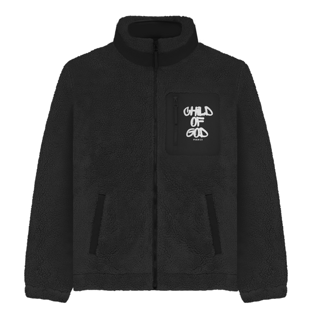 Sherpa Fleecejacke "Child of God" | Warme Teddyjacke mit christlichem Stick