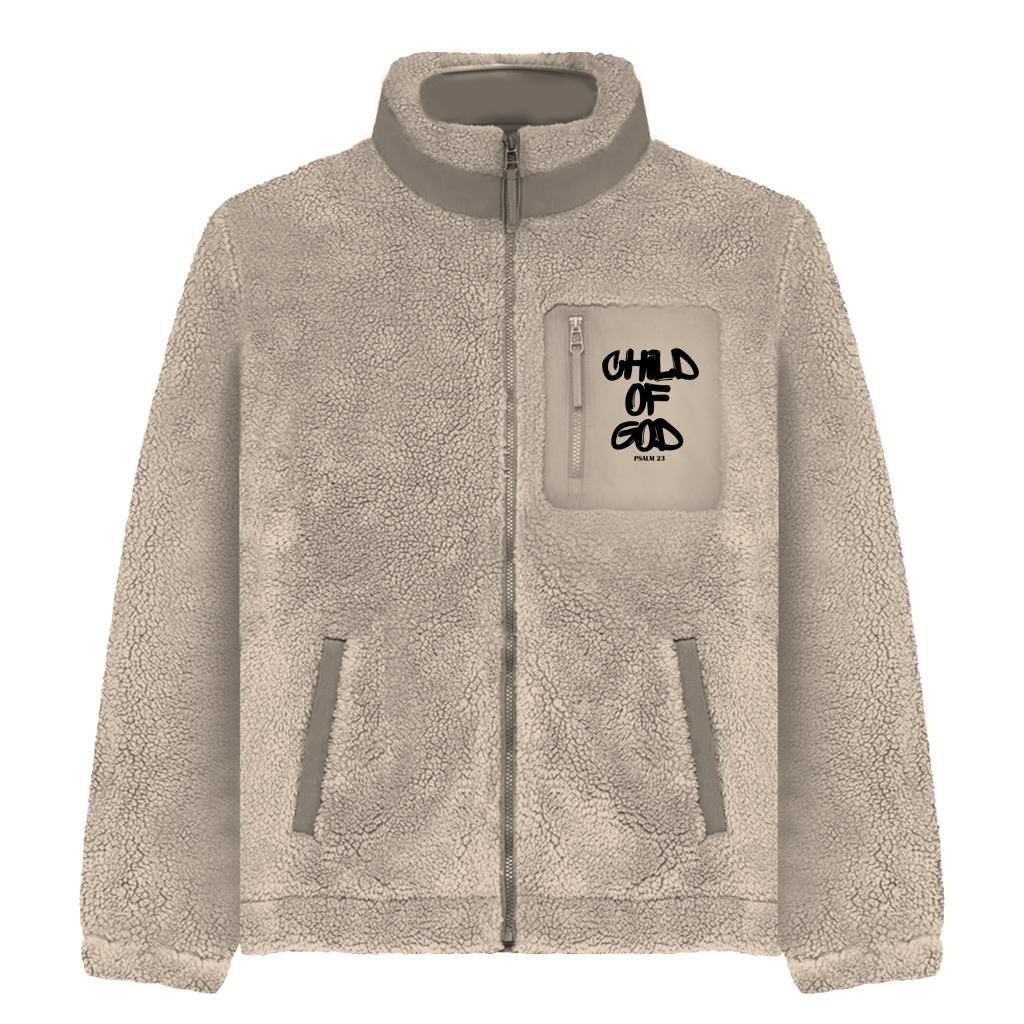 Sherpa Fleecejacke "Child of God" | Warme Teddyjacke mit christlichem Stick