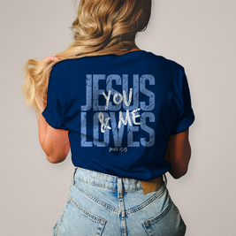 Damen T-Shirt Jesus loves you & me