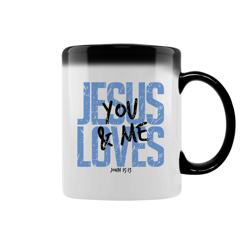 Christliche Tasse „Jesus Loves You & Me“ | Farbwechsel-Tasse