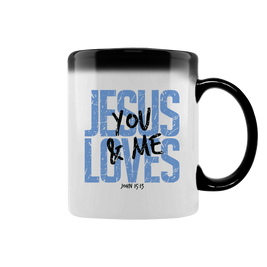 Christliche Tasse „Jesus Loves You & Me“ | Farbwechsel-Tasse