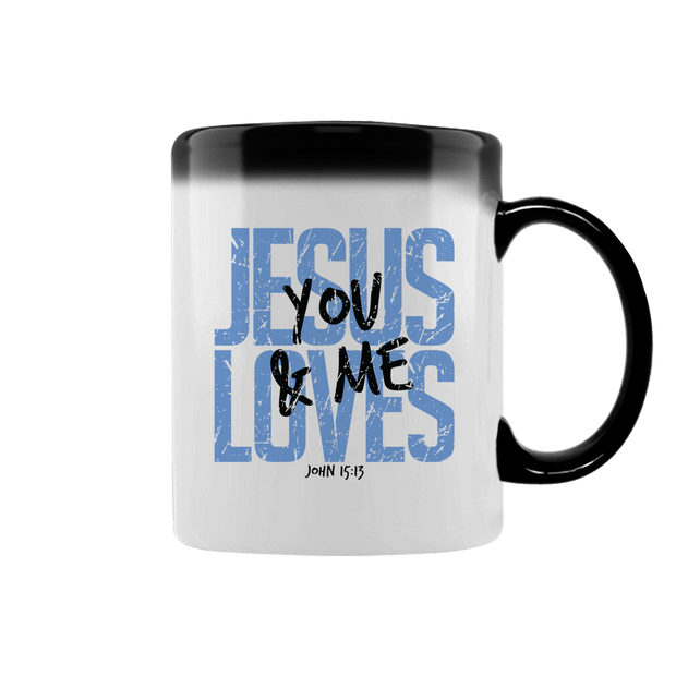 Christliche Tasse „Jesus Loves You & Me“ | Farbwechsel-Tasse