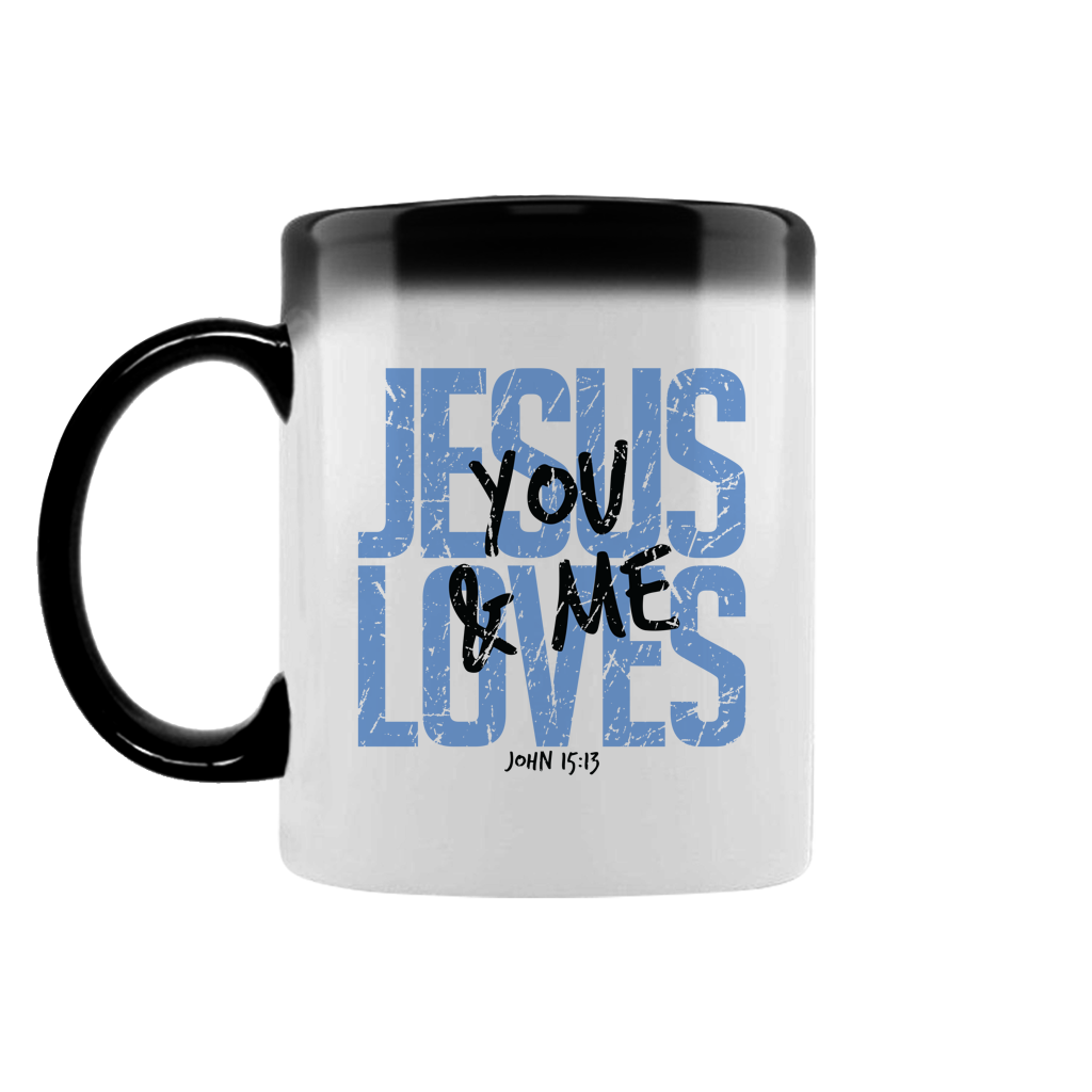 Christliche Tasse „Jesus Loves You & Me“ | Farbwechsel-Tasse