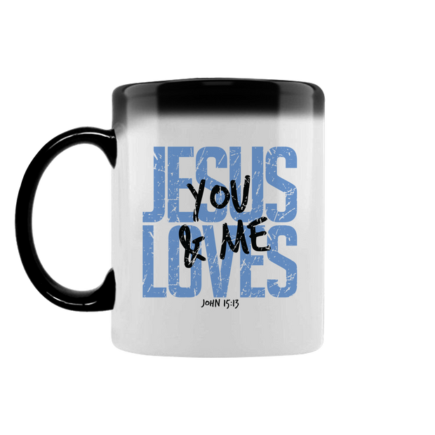 Christliche Tasse „Jesus Loves You & Me“ | Farbwechsel-Tasse