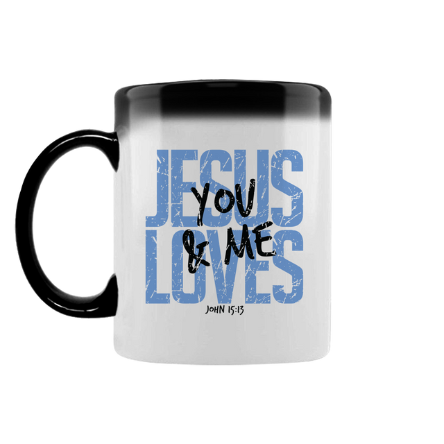 Christliche Tasse „Jesus Loves You & Me“ | Farbwechsel-Tasse