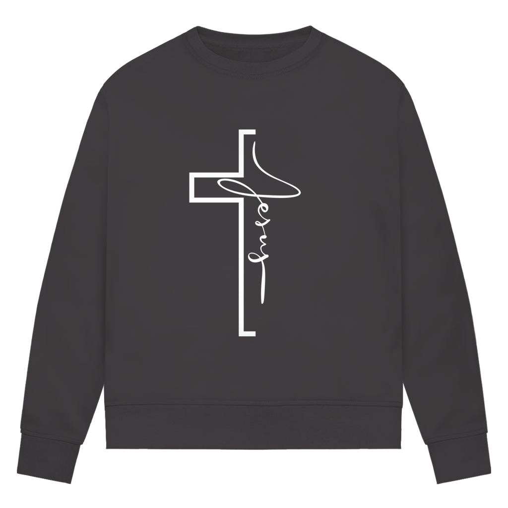 Jesus Cross Sweatshirt Damen – Christliches Bio Sweatshirt