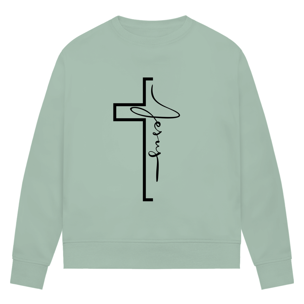 Jesus Cross Sweatshirt Damen – Christliches Bio Sweatshirt