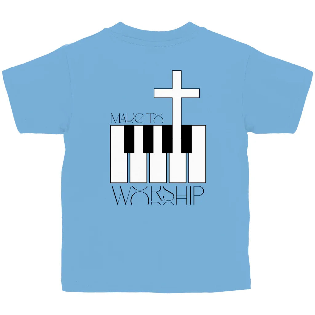 Kinder T-Shirt „Made to Worship“ – Christliches Musik-Shirt mit Kreuz & Klaviertasten | byGraceStore