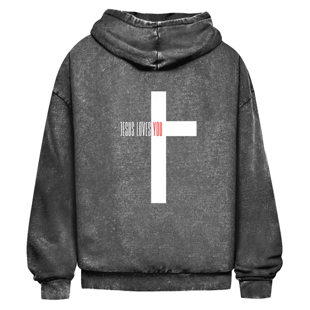 Oversize Washed Hoodie "Jesus loves you" - by-grace.store