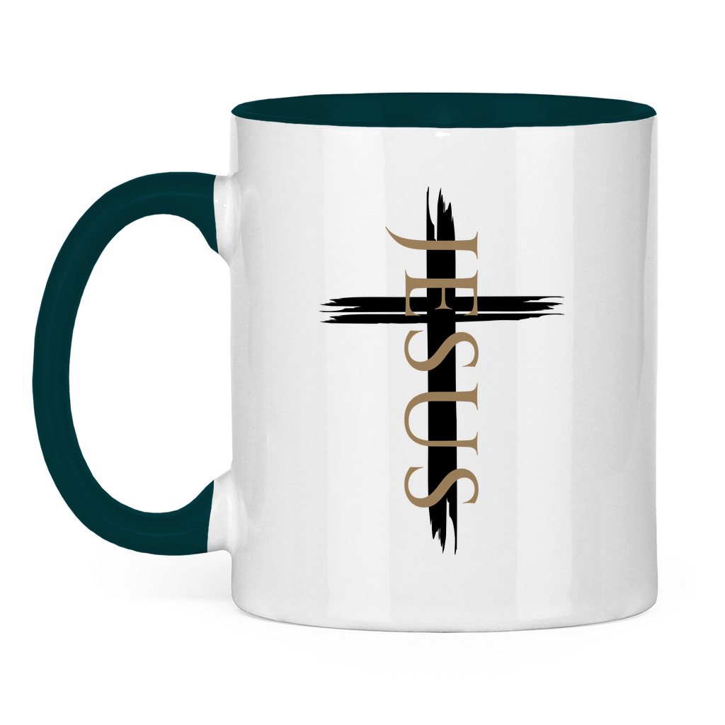 zweifarbige Keramiktasse "Jesus Kreuz" - by-grace.store