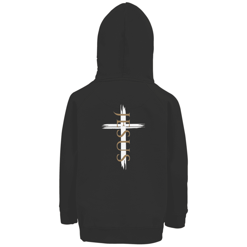 Kinder Premium Bio Hoodie Jesus Kreuz - by-grace.store