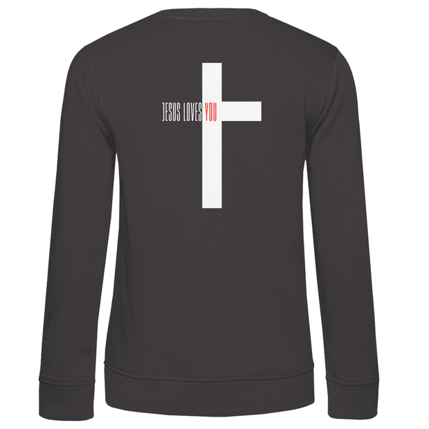 Damen Premium Bio Sweatshirt "Jesus loves you" - by-grace.store