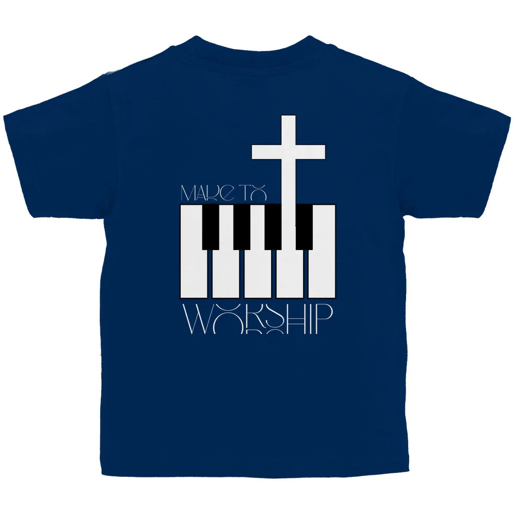 Kinder T-Shirt „Made to Worship“ – Christliches Musik-Shirt mit Kreuz & Klaviertasten | byGraceStore