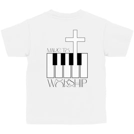 Kinder T-Shirt „Made to Worship“ – Christliches Musik-Shirt mit Kreuz & Klaviertasten | byGraceStore