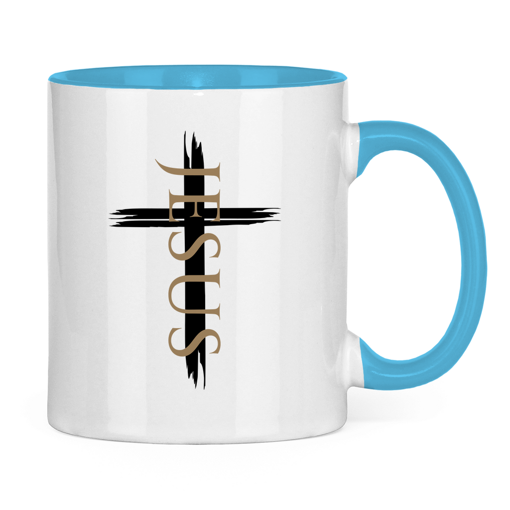 zweifarbige Keramiktasse "Jesus Kreuz" - by-grace.store