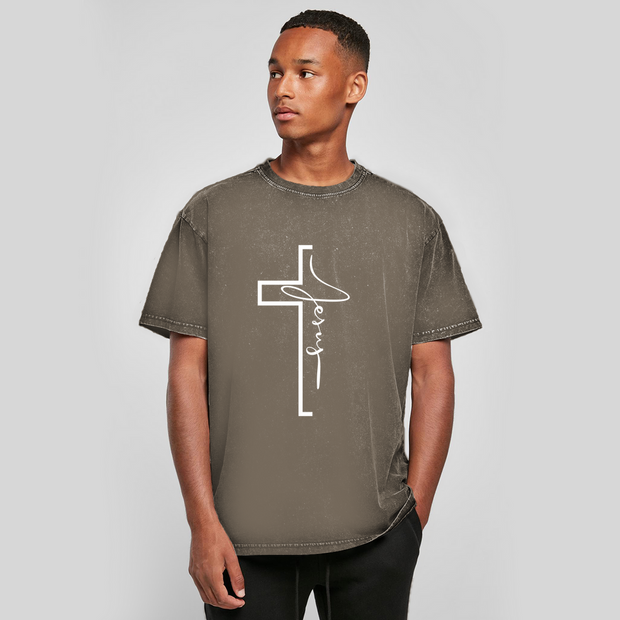 Oversize Washed T-Shirt "Jesus Cross" - by-grace.store