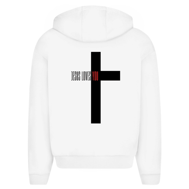 Herren Oversize Zipper Hoodie "Jesus loves you" - by-grace.store