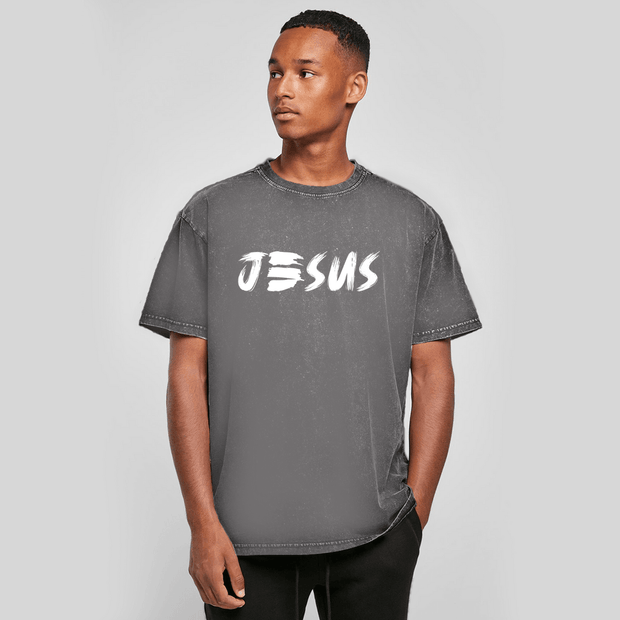 Oversize Washed T-Shirt "JESUS" - by-grace.store