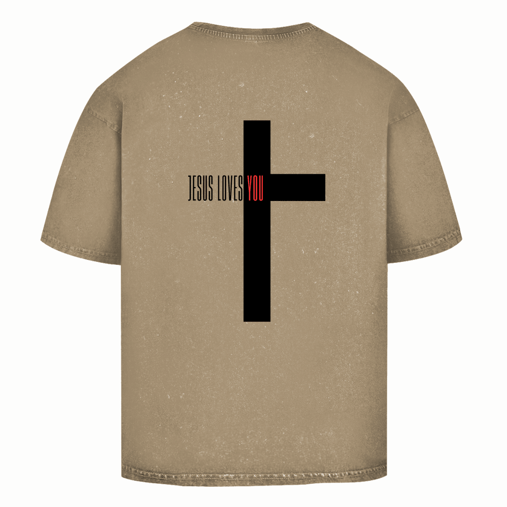 Oversize Washed T-Shirt "Jesus loves you" - by-grace.store