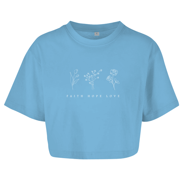 Damen Oversize Crop Top "Faith,Hope,Love" - by-grace.store