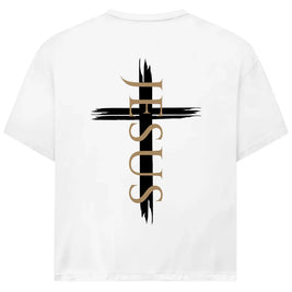 Jesus Oversize T-Shirt in Weiß – Rückseite - vertikales Design & Bibelvers, Streetwear im Jack & Jones Look