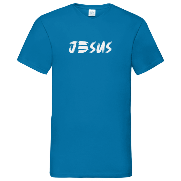 Herren Basic V-Neck T-Shirt "JESUS" - by-grace.store