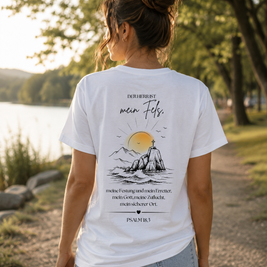 Christliches Bio T-Shirt „Mein Fels & Zuflucht“ – Psalm 18,3 | Unisex