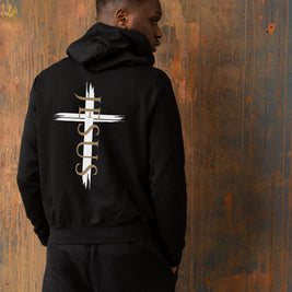 Herren Hoodie „Jesus Kreuz“ – Christlicher Kapuzenpullover mit Kreuz | by-grace.store