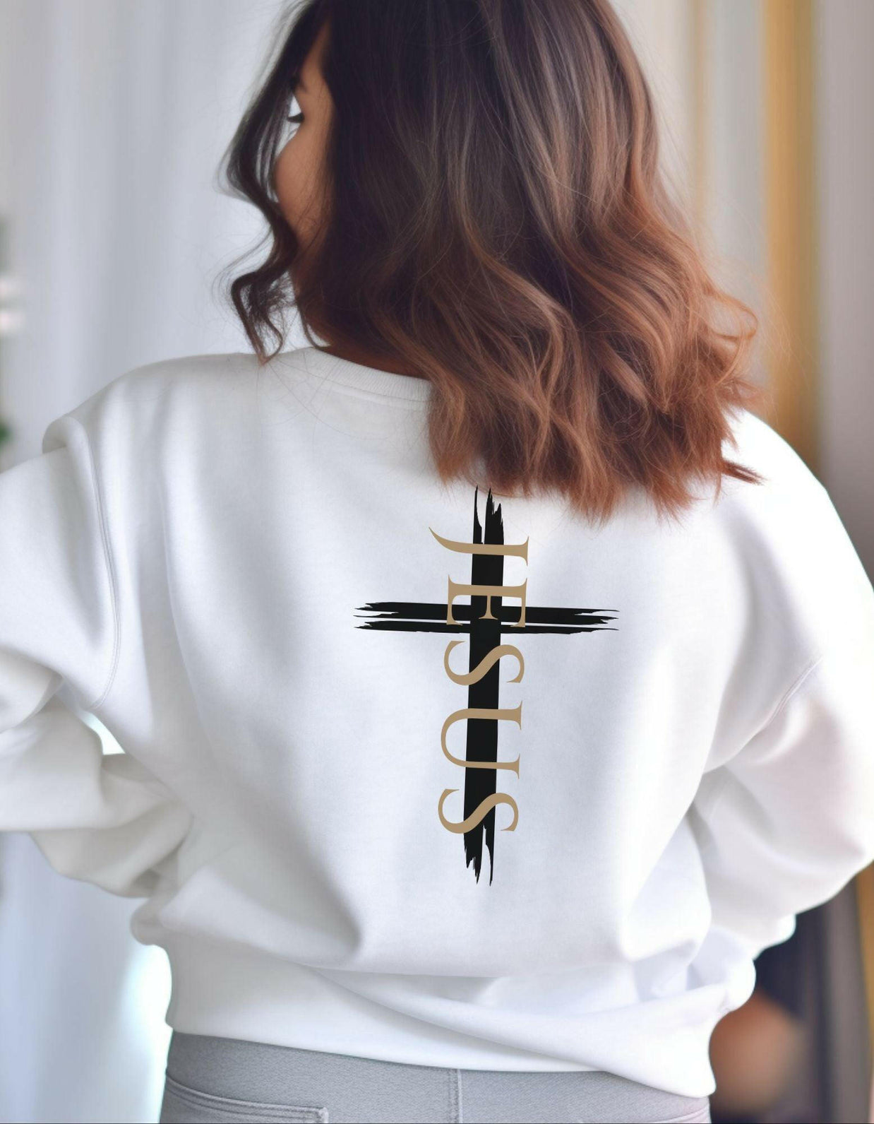 Damen Premium Bio Sweatshirt "Jesus Kreuz" - by-grace.store