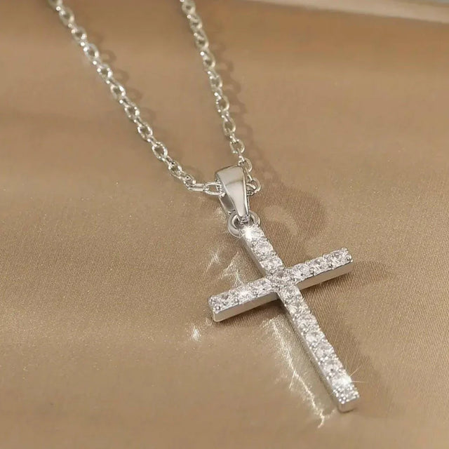 925er Silber Kreuzkette mit Zirkonia – Silber oder Vergoldet | Christliche Kette für Damen