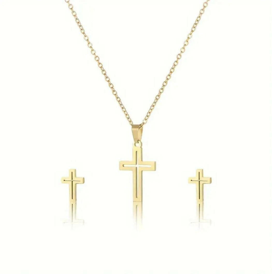 Elegante Kreuzkette mit Ohrstecker - by-grace.store