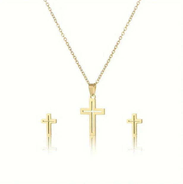 Elegante Kreuzkette mit Ohrstecker - by-grace.store