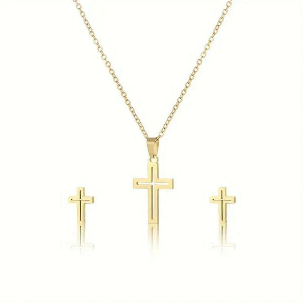 Elegante Kreuzkette mit Ohrstecker - by-grace.store